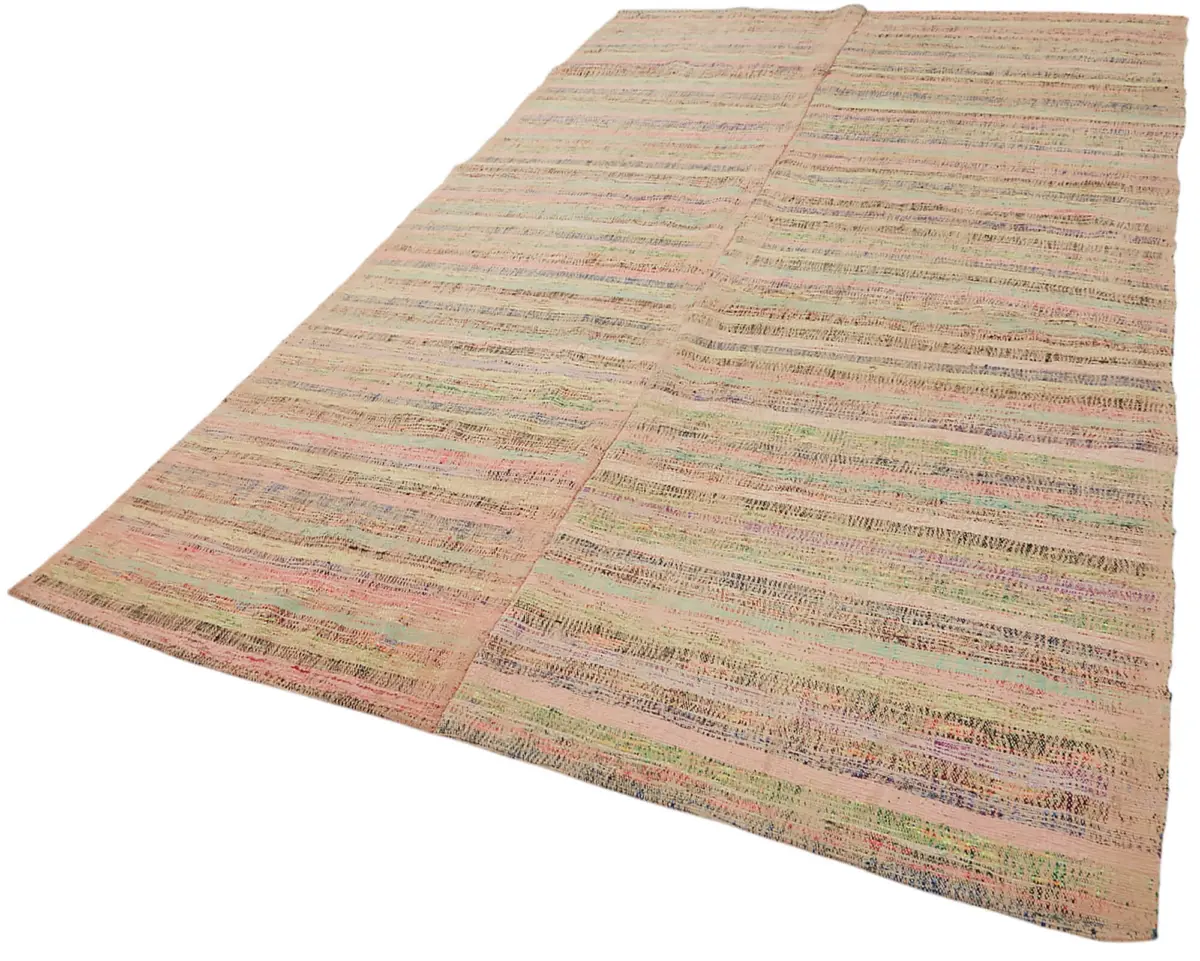 Chaput Çizgili Multi Renk Pamuk Üzerine Yün El Dokuma Kilim-186x313 - Görsel 3