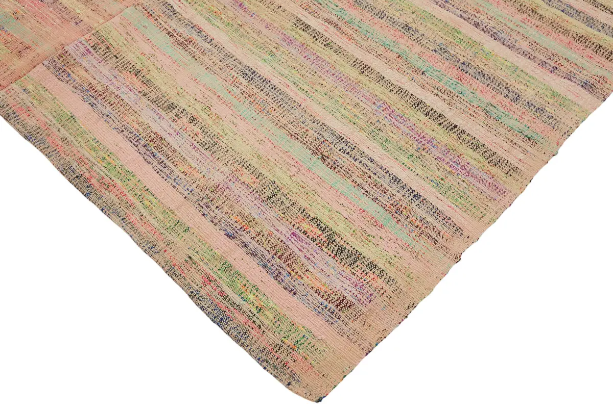 Chaput Çizgili Multi Renk Pamuk Üzerine Yün El Dokuma Kilim-186x313 - Görsel 4