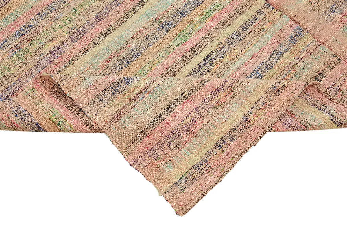 Chaput Çizgili Multi Renk Pamuk Üzerine Yün El Dokuma Kilim-186x313 - Görsel 6