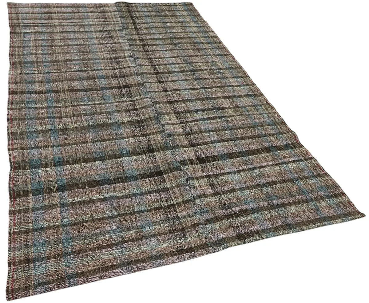 Chaput Çizgili Multi Renk Pamuk Üzerine Yün El Dokuma Kilim-153x260 - Görsel 2