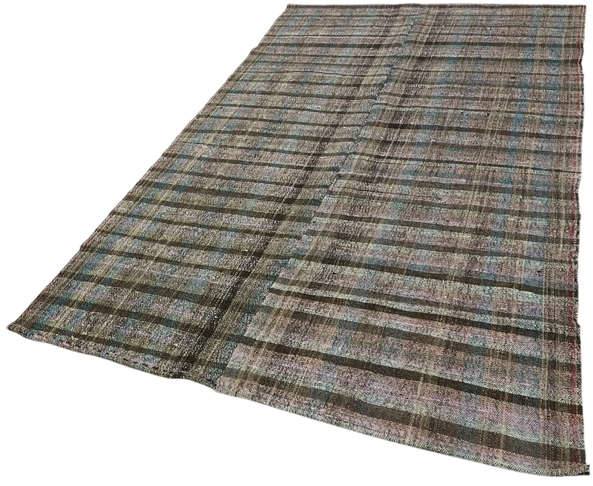 Chaput Çizgili Multi Renk Pamuk Üzerine Yün El Dokuma Kilim-153x260 - Görsel 3