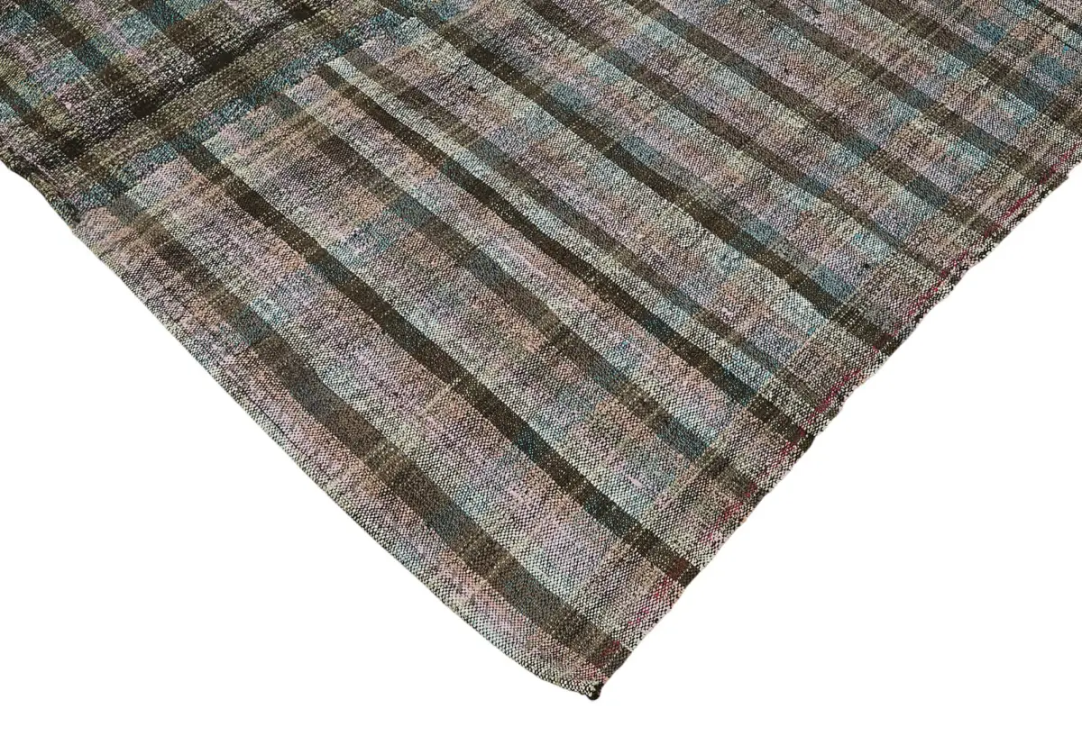 Chaput Çizgili Multi Renk Pamuk Üzerine Yün El Dokuma Kilim-153x260 - Görsel 4