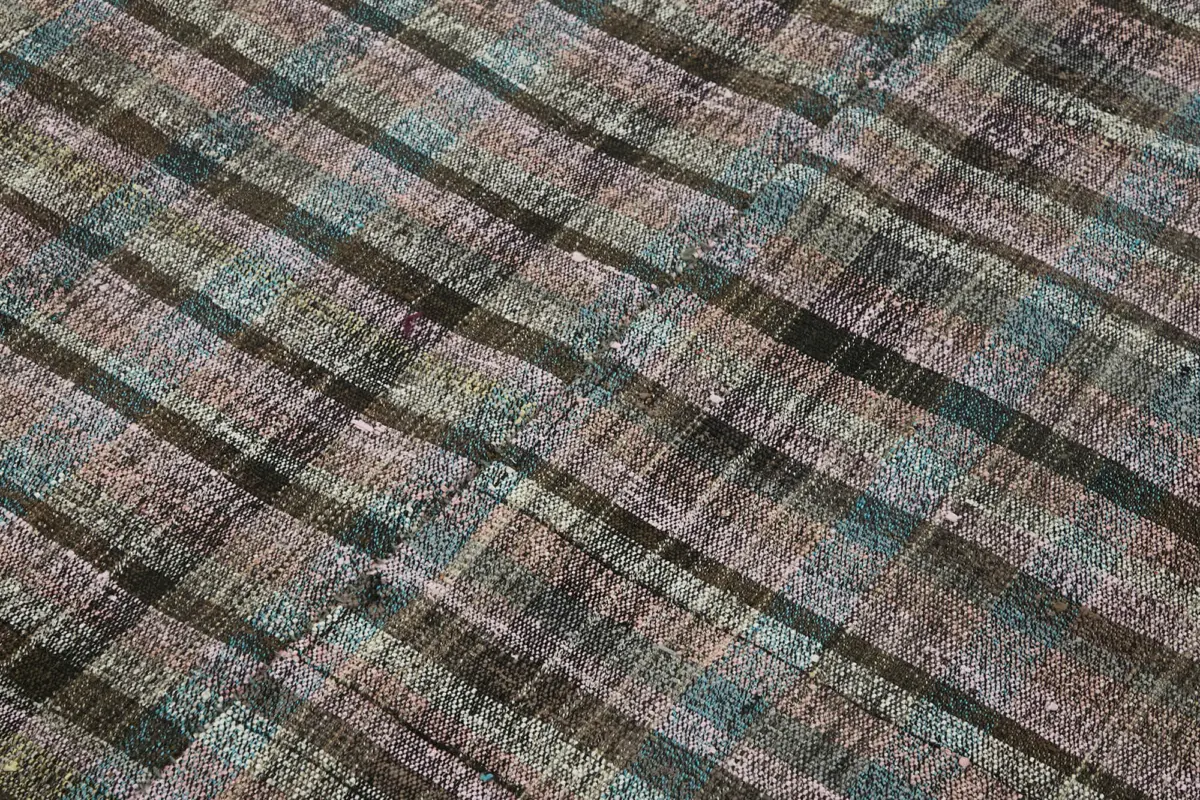 Chaput Çizgili Multi Renk Pamuk Üzerine Yün El Dokuma Kilim-153x260 - Görsel 5