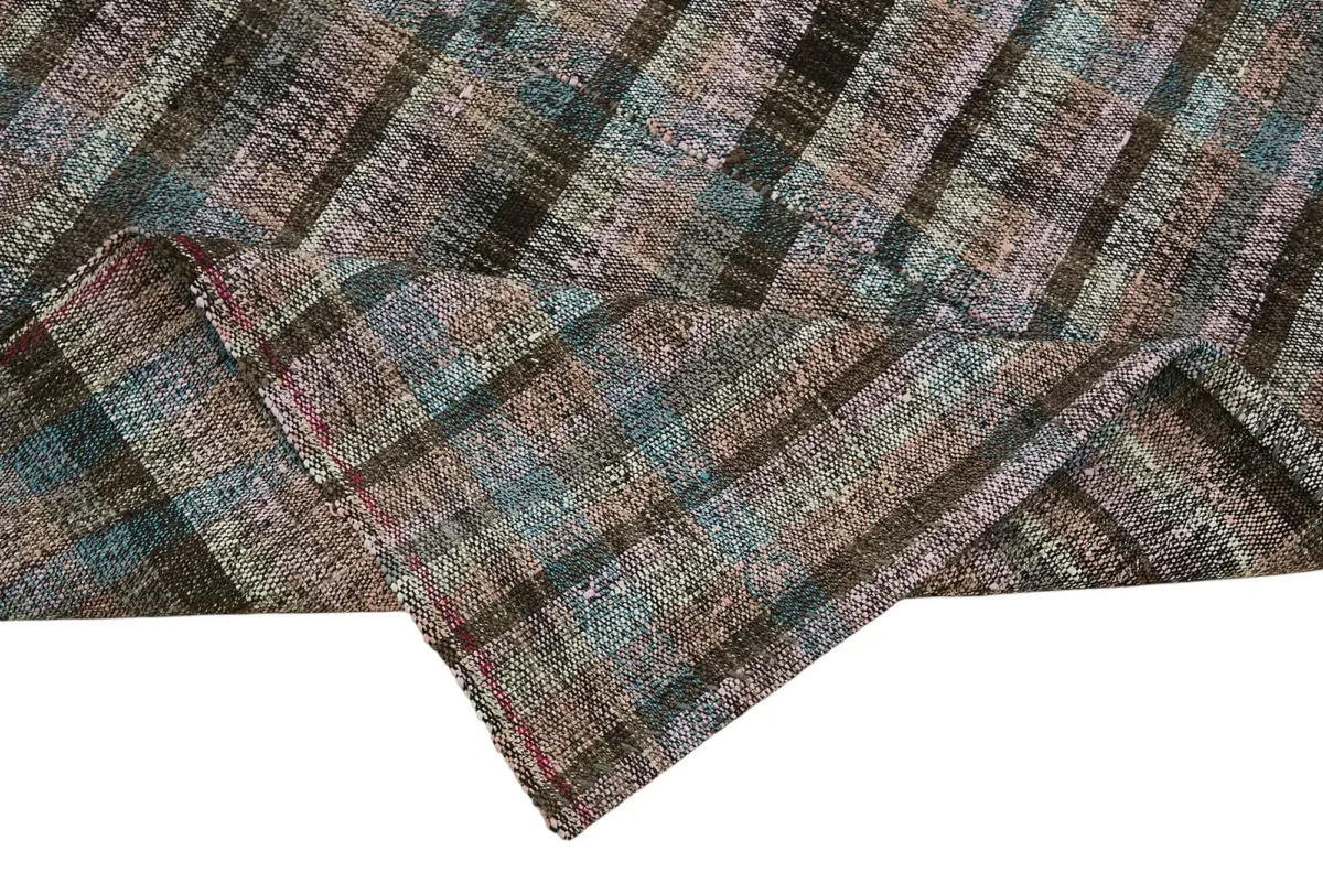 Chaput Çizgili Multi Renk Pamuk Üzerine Yün El Dokuma Kilim-153x260 - Görsel 6