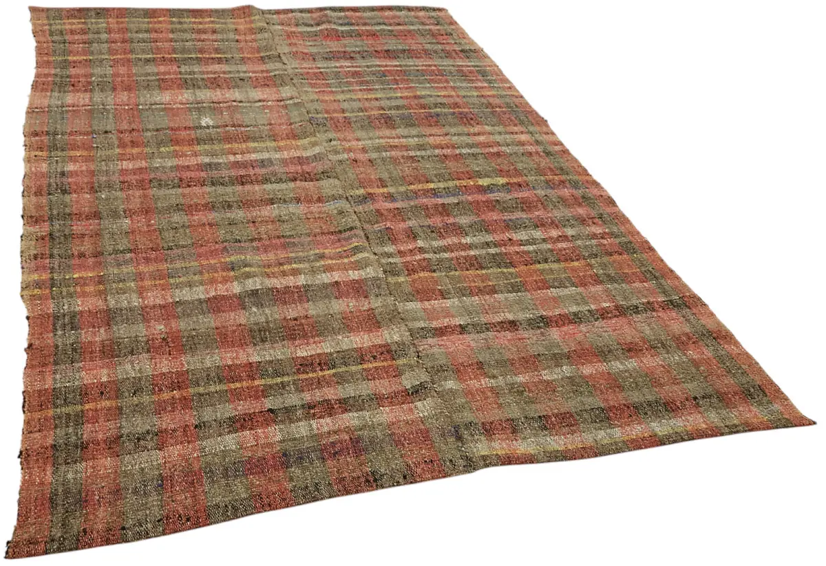 Chaput Çizgili Multi Renk Pamuk Üzerine Yün El Dokuma Kilim-187x280 - Görsel 2