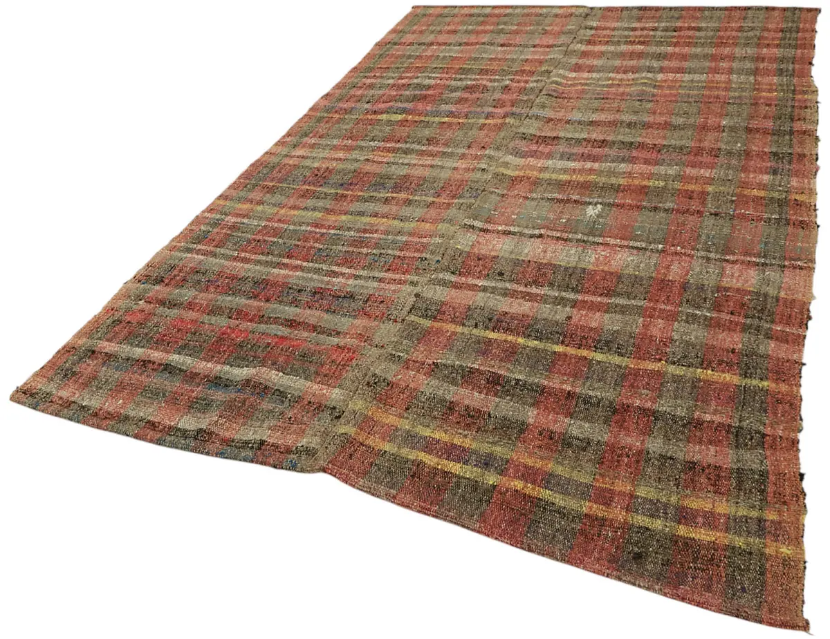 Chaput Çizgili Multi Renk Pamuk Üzerine Yün El Dokuma Kilim-187x280 - Görsel 3