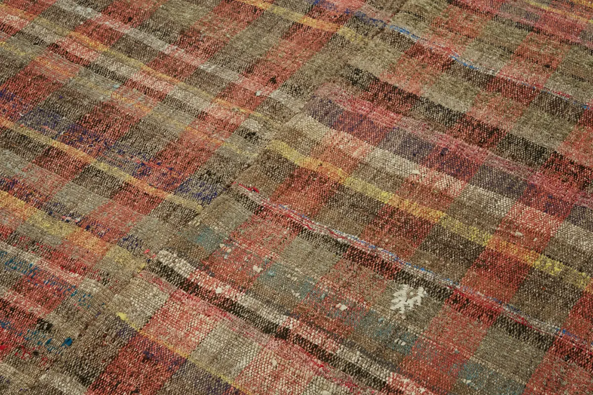Chaput Çizgili Multi Renk Pamuk Üzerine Yün El Dokuma Kilim-187x280 - Görsel 5