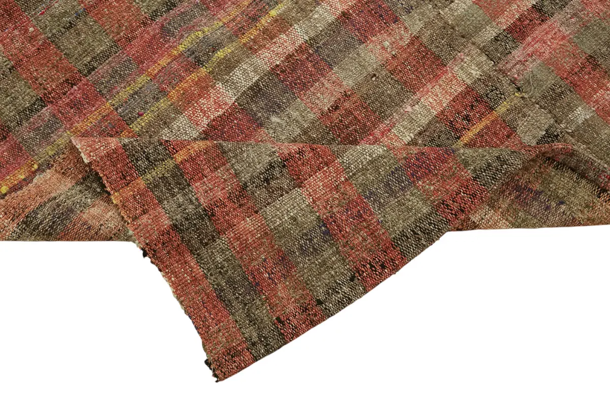 Chaput Çizgili Multi Renk Pamuk Üzerine Yün El Dokuma Kilim-187x280 - Görsel 6