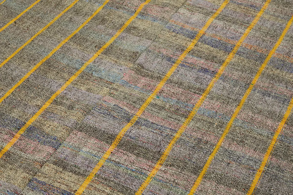 Chaput Çizgili Multi Renk Pamuk Üzerine Yün El Dokuma Kilim-180x270 - Görsel 5