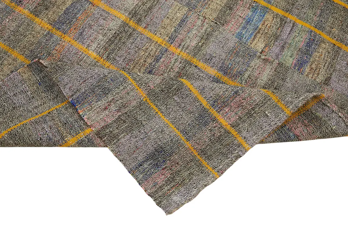 Chaput Çizgili Multi Renk Pamuk Üzerine Yün El Dokuma Kilim-180x270 - Görsel 6