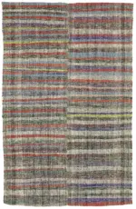 Chaput Çizgili Multi Renk Pamuk Üzerine Yün El Dokuma Kilim-186x287