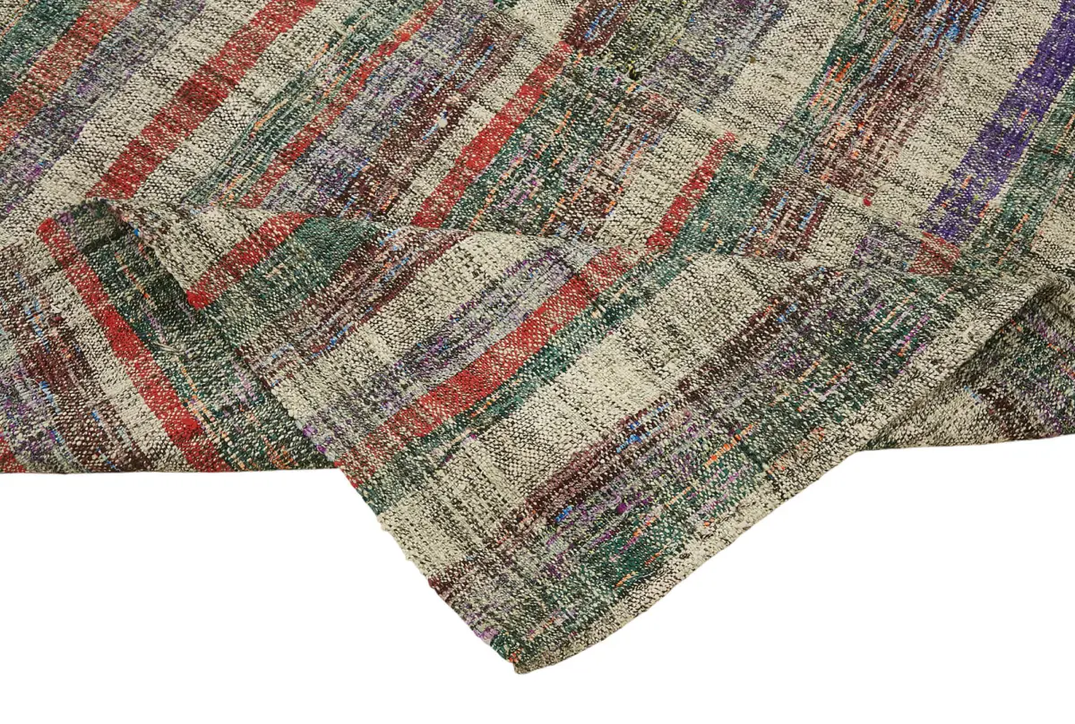 Chaput Çizgili Multi Renk Pamuk Üzerine Yün El Dokuma Kilim-186x287 - Görsel 6