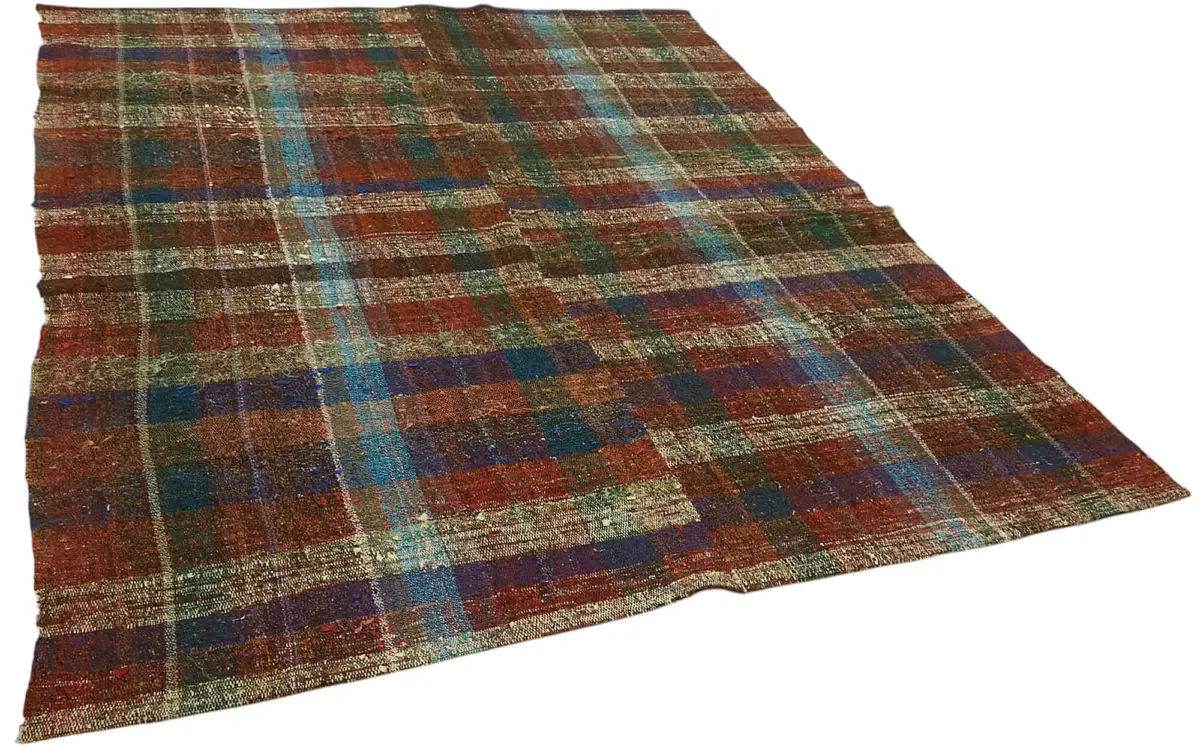 Chaput Çizgili Multi Renk Pamuk Üzerine Yün El Dokuma Kilim-200x247 - Görsel 2