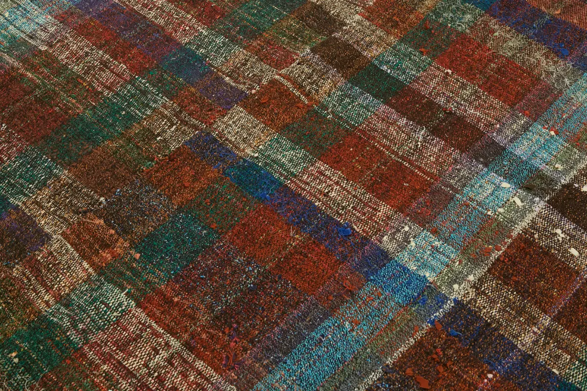 Chaput Çizgili Multi Renk Pamuk Üzerine Yün El Dokuma Kilim-200x247 - Görsel 5