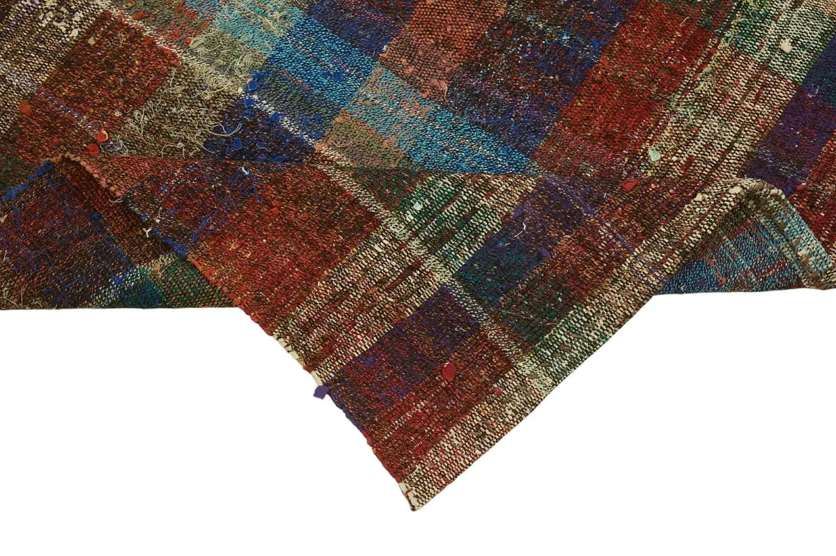 Chaput Çizgili Multi Renk Pamuk Üzerine Yün El Dokuma Kilim-200x247 - Görsel 6