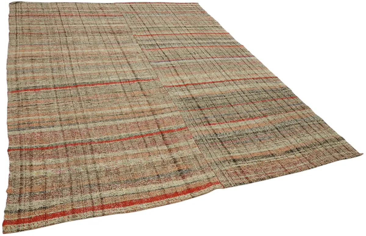 Chaput Çizgili Multi Renk Pamuk Üzerine Yün El Dokuma Kilim-213x290 - Görsel 2