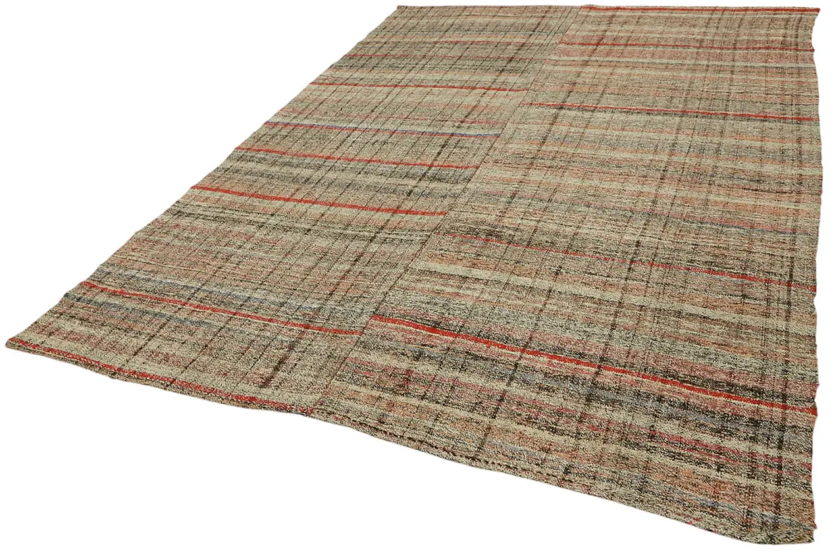Chaput Çizgili Multi Renk Pamuk Üzerine Yün El Dokuma Kilim-213x290 - Görsel 3