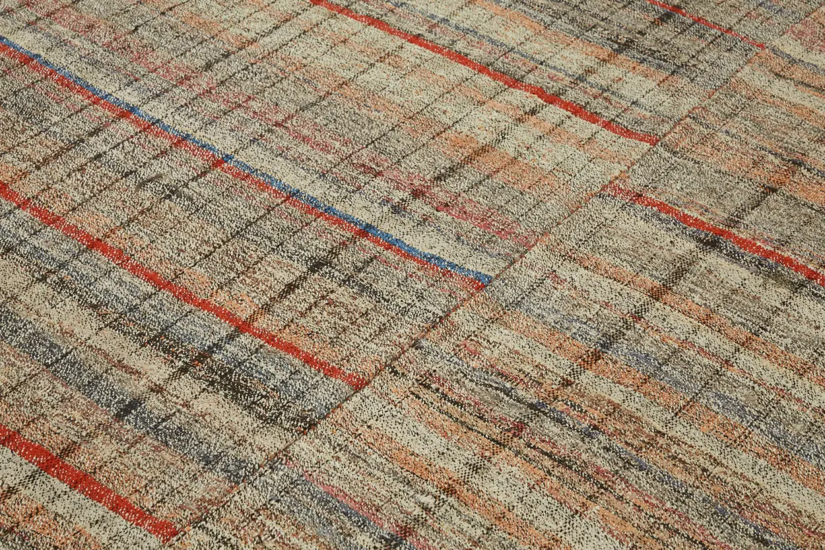 Chaput Çizgili Multi Renk Pamuk Üzerine Yün El Dokuma Kilim-213x290 - Görsel 5