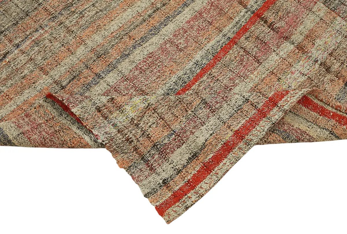 Chaput Çizgili Multi Renk Pamuk Üzerine Yün El Dokuma Kilim-213x290 - Görsel 6