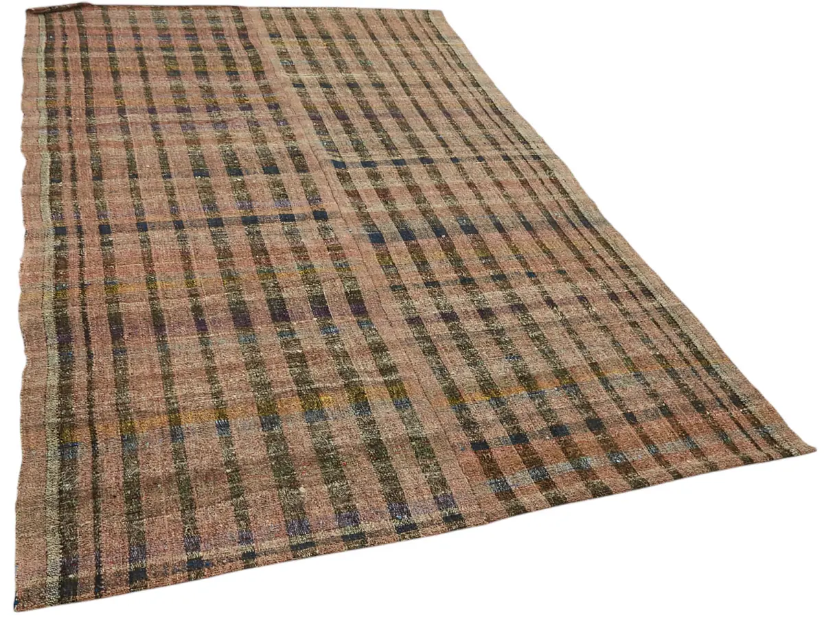 Chaput Çizgili Multi Renk Pamuk Üzerine Yün El Dokuma Kilim-174x286 - Görsel 2