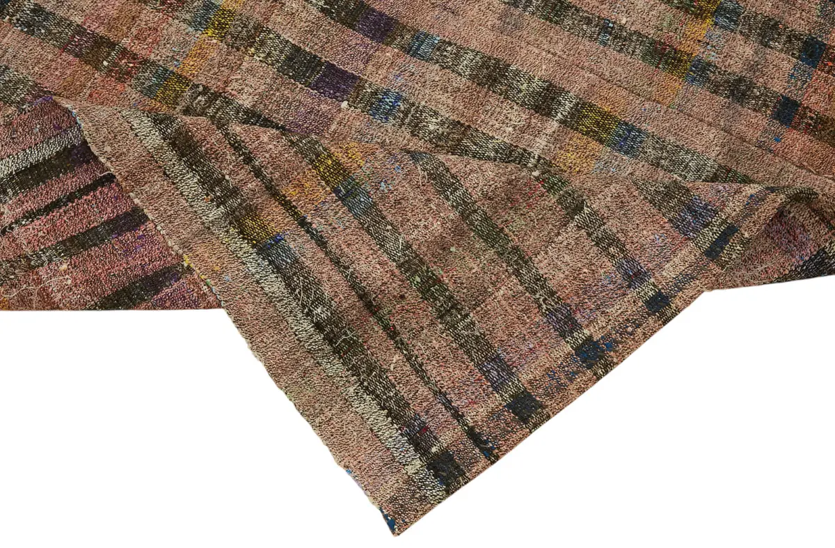 Chaput Çizgili Multi Renk Pamuk Üzerine Yün El Dokuma Kilim-174x286 - Görsel 6