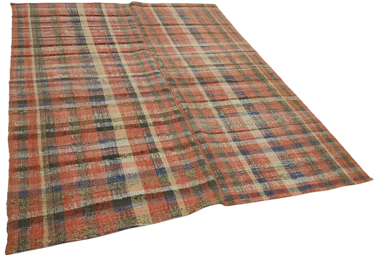 Chaput Çizgili Multi Renk Pamuk Üzerine Yün El Dokuma Kilim-190x254 - Görsel 2