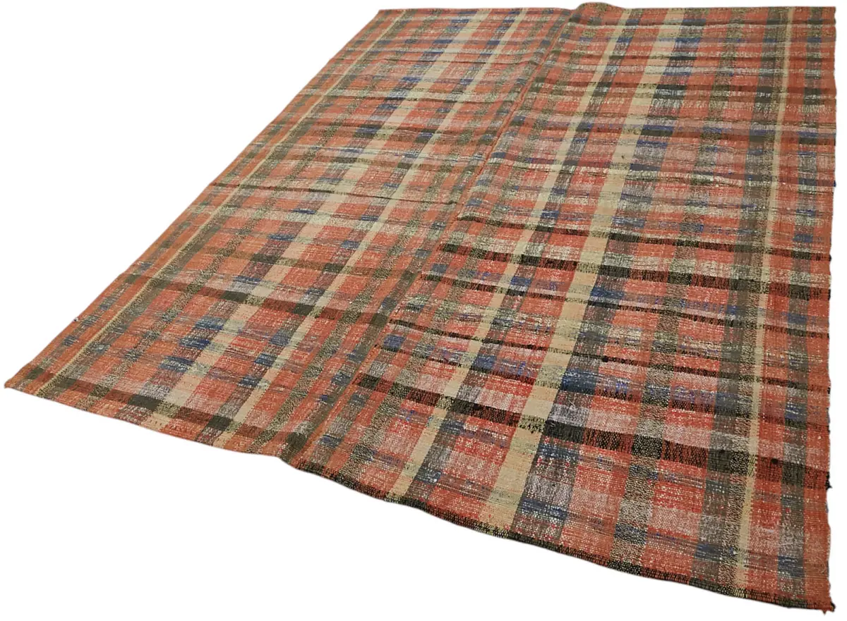 Chaput Çizgili Multi Renk Pamuk Üzerine Yün El Dokuma Kilim-190x254 - Görsel 3