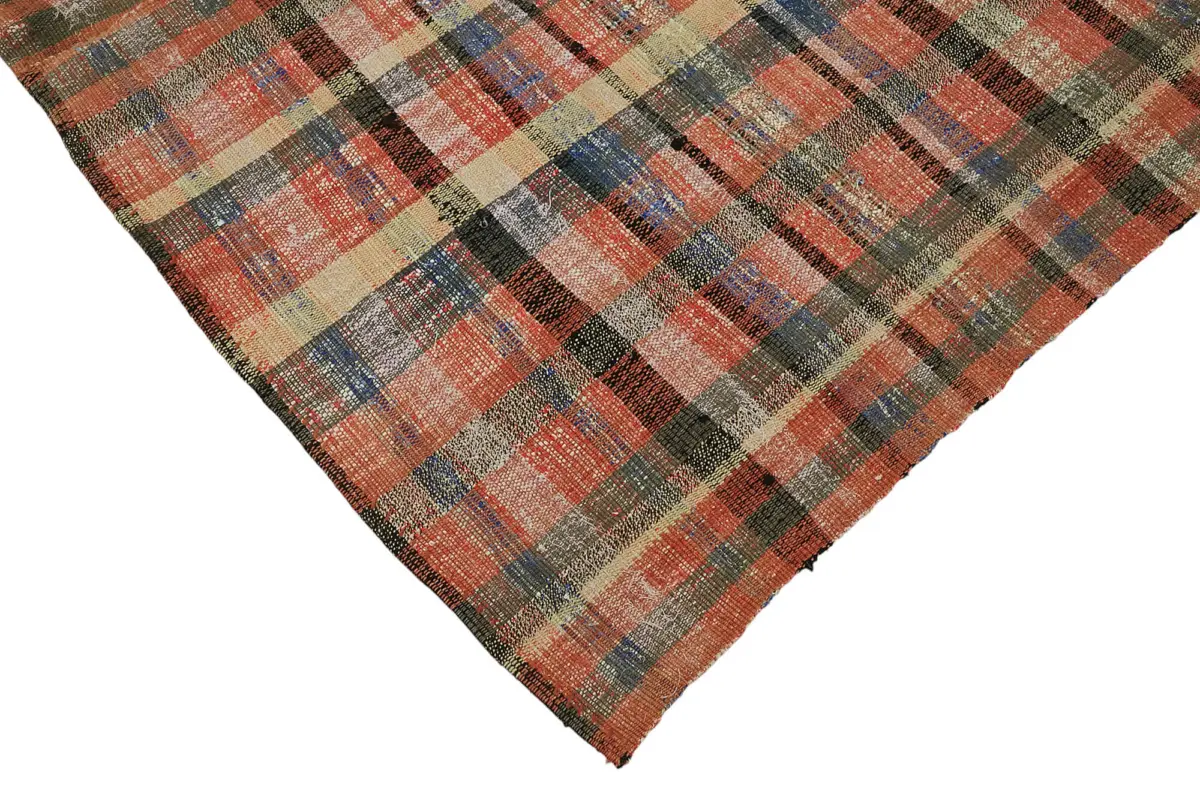 Chaput Çizgili Multi Renk Pamuk Üzerine Yün El Dokuma Kilim-190x254 - Görsel 4