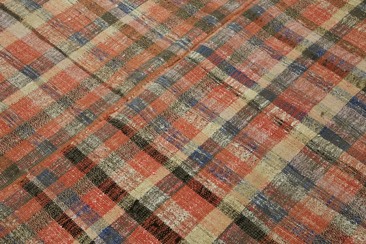 Chaput Çizgili Multi Renk Pamuk Üzerine Yün El Dokuma Kilim-190x254 - Görsel 5