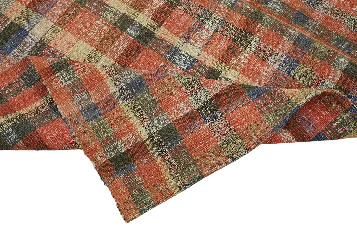 Chaput Çizgili Multi Renk Pamuk Üzerine Yün El Dokuma Kilim-190x254 - Görsel 6