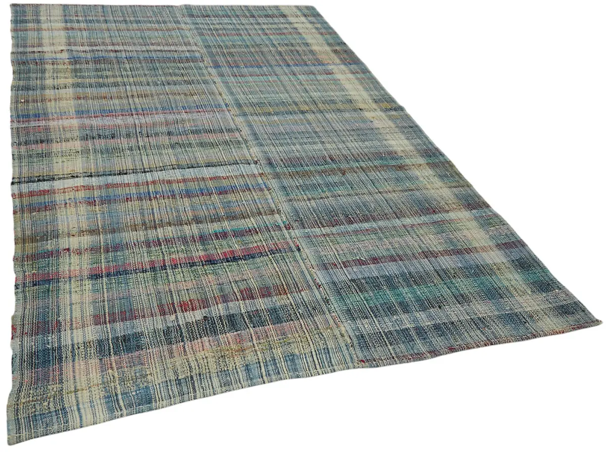 Chaput Çizgili Multi Renk Pamuk Üzerine Yün El Dokuma Kilim-171x268 - Görsel 2