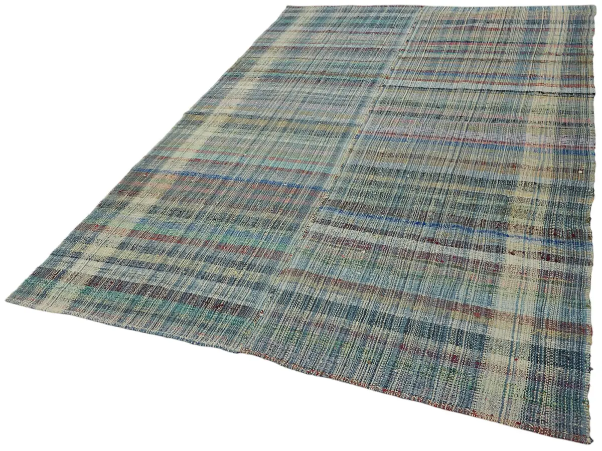 Chaput Çizgili Multi Renk Pamuk Üzerine Yün El Dokuma Kilim-171x268 - Görsel 3