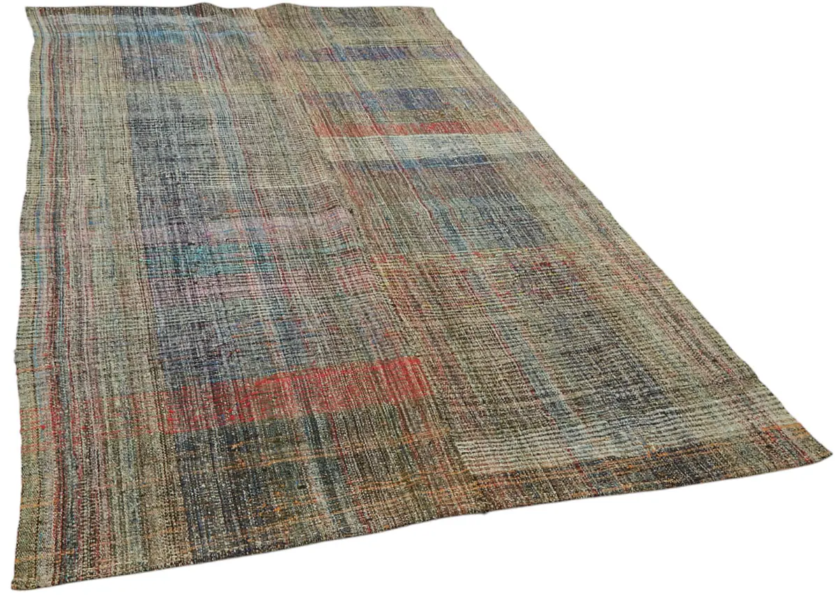 Chaput Çizgili Multi Renk Pamuk Üzerine Yün El Dokuma Kilim-176x305 - Görsel 2