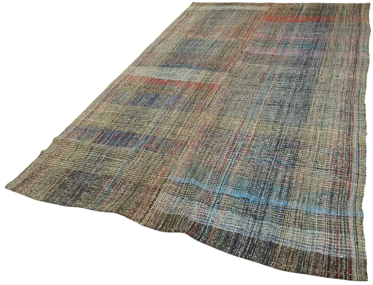 Chaput Çizgili Multi Renk Pamuk Üzerine Yün El Dokuma Kilim-176x305 - Görsel 3