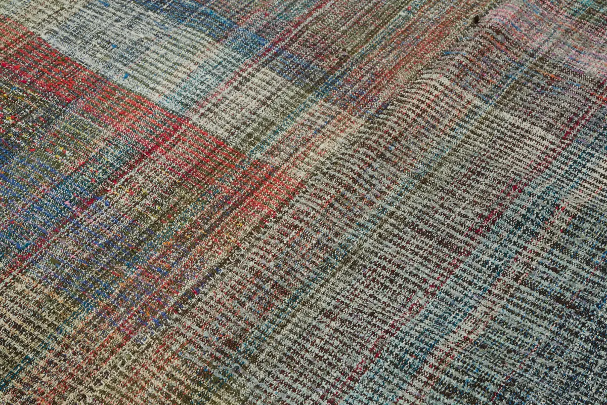 Chaput Çizgili Multi Renk Pamuk Üzerine Yün El Dokuma Kilim-176x305 - Görsel 5