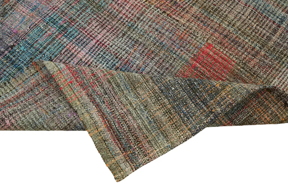 Chaput Çizgili Multi Renk Pamuk Üzerine Yün El Dokuma Kilim-176x305 - Görsel 6