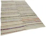 Chaput Çizgili Multi Renk Pamuk Üzerine Yün El Dokuma Kilim-155x240 - Görsel 2
