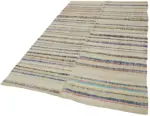 Chaput Çizgili Multi Renk Pamuk Üzerine Yün El Dokuma Kilim-155x240 - Görsel 3