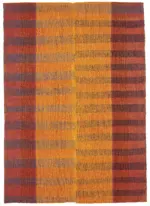 Chaput Çizgili Multi Renk Pamuk Üzerine Yün El Dokuma Kilim-192x275