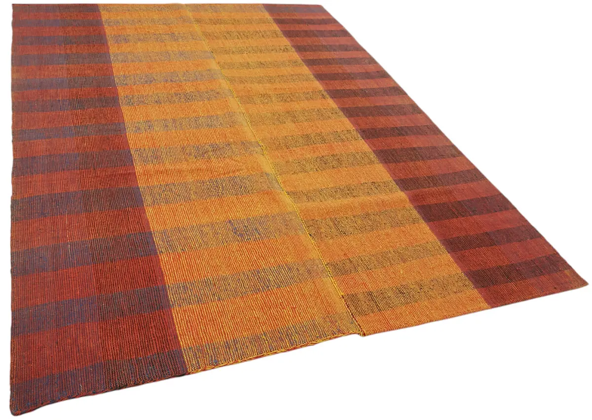Chaput Çizgili Multi Renk Pamuk Üzerine Yün El Dokuma Kilim-192x275 - Görsel 2