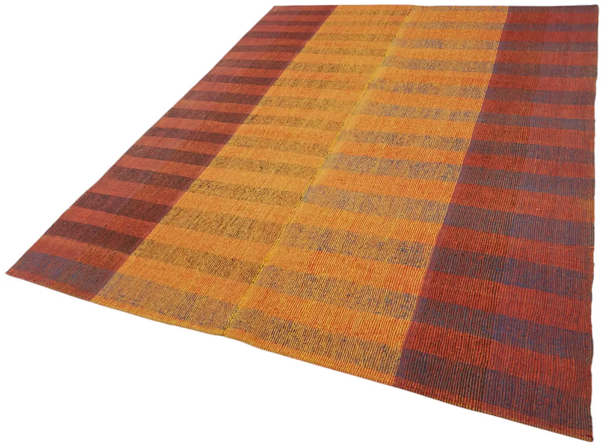 Chaput Çizgili Multi Renk Pamuk Üzerine Yün El Dokuma Kilim-192x275 - Görsel 3