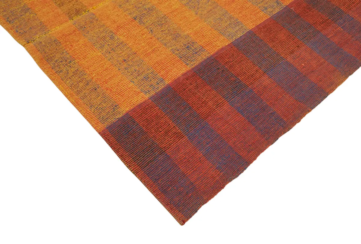 Chaput Çizgili Multi Renk Pamuk Üzerine Yün El Dokuma Kilim-192x275 - Görsel 4