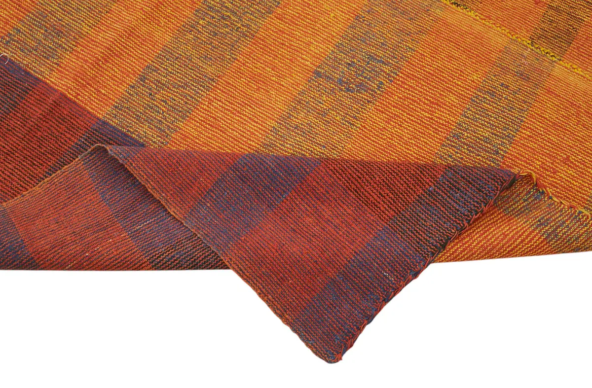 Chaput Çizgili Multi Renk Pamuk Üzerine Yün El Dokuma Kilim-192x275 - Görsel 6