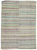 Chaput Çizgili Multi Renk Pamuk Üzerine Yün El Dokuma Kilim-195x274