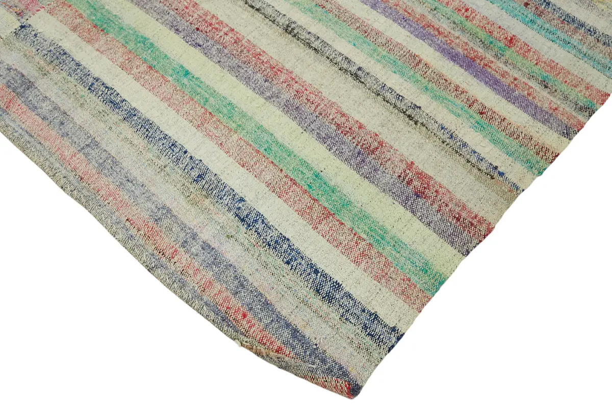 Chaput Çizgili Multi Renk Pamuk Üzerine Yün El Dokuma Kilim-195x274 - Görsel 4
