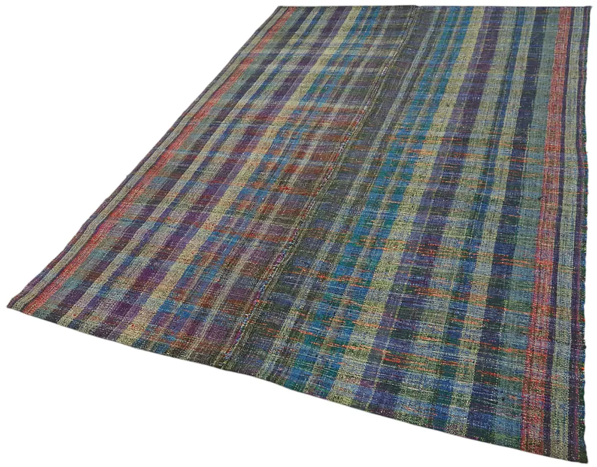 Chaput Çizgili Multi Renk Pamuk Üzerine Yün El Dokuma Kilim-161x246 - Görsel 3