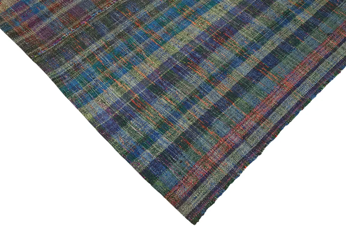 Chaput Çizgili Multi Renk Pamuk Üzerine Yün El Dokuma Kilim-161x246 - Görsel 4