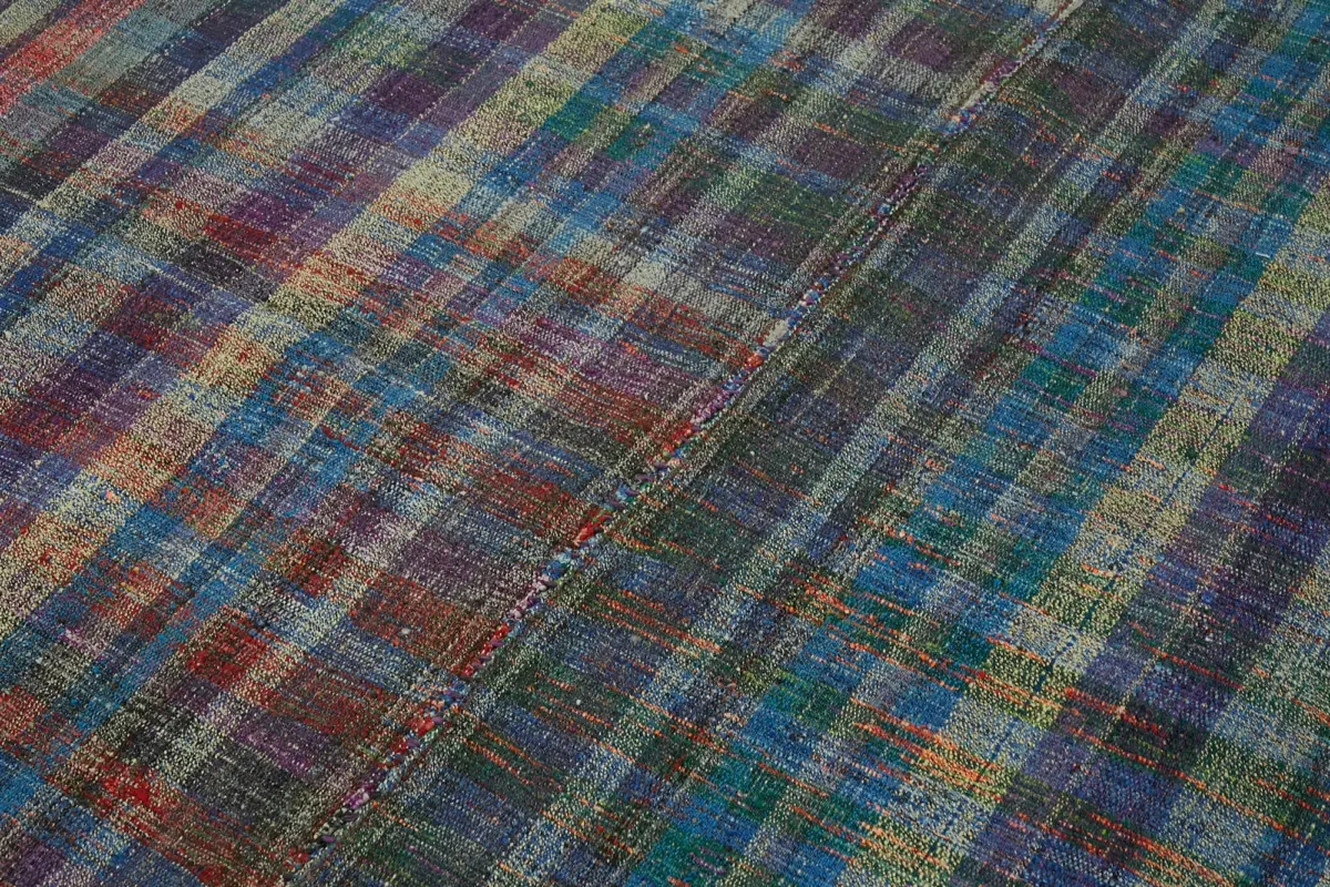 Chaput Çizgili Multi Renk Pamuk Üzerine Yün El Dokuma Kilim-161x246 - Görsel 5