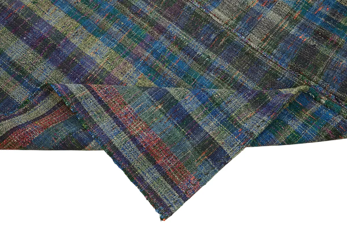 Chaput Çizgili Multi Renk Pamuk Üzerine Yün El Dokuma Kilim-161x246 - Görsel 6