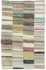 Chaput Çizgili Multi Renk Pamuk Üzerine Yün El Dokuma Kilim-160x249